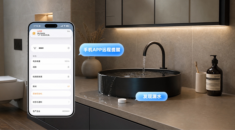 智能水浸探测器 L1,手机APP远程提醒<br>千里之外也尽在掌握