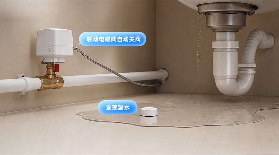 智能水浸探测器 L1,全屋智能设备联动<br>自动关阀及时止损